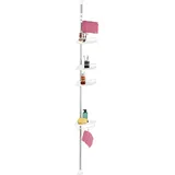 Relaxdays Duschregal Teleskop, H: 99–311 cm, ohne Bohren, zum Klemmen, für Ecke, 4 Duschablagen, Handtuchstange, weiß