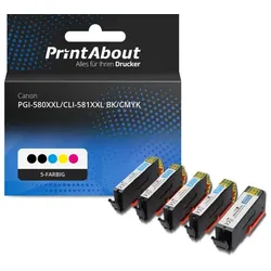 Druckerpatrone kompatibel mit Canon PGI-580XXL PGBK/CLI-581XXL BK/CMYK - 5-Farben - Extra Hoher Kapazität - Mulitpack