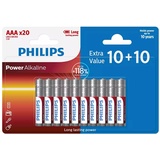 Philips AAA Batterien 20 Stück - Vorteilspack Batterien LR03/1,5V - Alkaline Batterien - Batterie AAA mit 10 Jahren Lagerfähigkeit - bis zu 118% mehr Energie