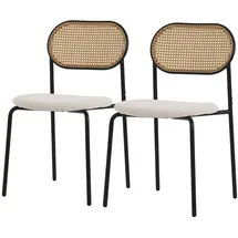 ML-Design Esszimmerstühle 2er Set Beige, mit Rattan Rückenlehne, Gepolsterte Stühle mit gebogener Netzrücke, Rattanstuhl mit Metallbeinen, Armlose