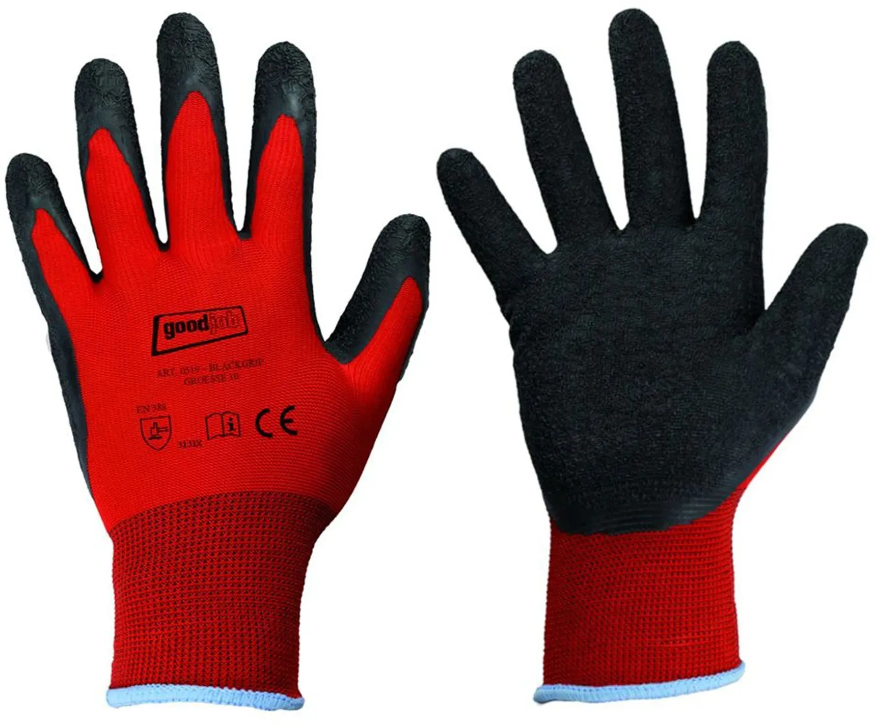 Goodjob Black Grip 0519 Feinstrickhandschuhe mit Latex-Beschichtung rot/schwarz, VE 120 Paar 10/XL