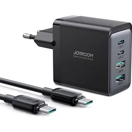 Joyroom Ladegerät, GaN 67W 4 Ports (2x USB, 2x USB C) schwarz (TCG02) + Kabel USB C - USB C 100W 1,2m - Schwarz