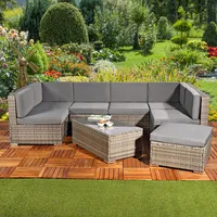 Gartenmöbel Lounge Rattanmöbel XXL Gartenset Polyrattan Sitzgruppe Grau Sofa