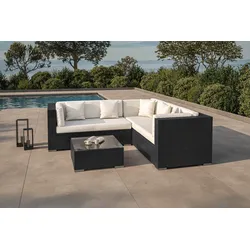 OUTFLEXX Gartenlounge, creme/weiß, schwarz, Polyrattan, 6 Personen, wasserfeste Kissenbox