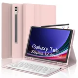 IVEOPPE Samsung Tab S9FE Plus 12.4" Hülle mit Tastatur, Tastatur für Galaxy Tab S9+, Magnetisch Abnehmbarer Tastatur Samsung S9+/S9FE+ mit QWERTZ Layout Pencil Halter, Roségold