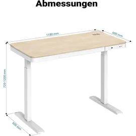 Wiltec Höhenverstellbarer Schreibtisch einmotorig Ladestation, Kollisionsschutz, Memoryfunktion und Sitz-/Stehzeit-Erinnerung, Stehtisch mit T...