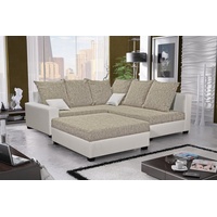 Fun Möbel Ecksofa Sofa NINA inkl.Hocker Weiss / Beige