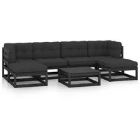 vidaXL 7-tlg. Garten-Lounge-Set mit Kissen Schwarz Massivholz Kiefer