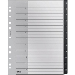 LEITZ Ordnerregister recycle 1209 Vollformat, Überbreite 1-12 schwarz 12-teilig, 1 Satz