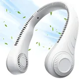 Tragbarer Nackenventilator, Blattloser Ventilator, 3 Geschwindigkeitsstufen, 2500mah Akku, Weiß.