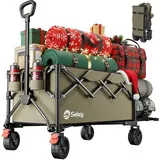 Sekey Bollerwagen Faltbar mit Erweiterbarer Heckklappe 250L 150KG, Alle Gelände Angelwagen, Faltbarer Bollerwagen Zusammenfaltbar aus Vier Richtungen, Olivgrün