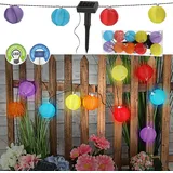 Cepewa LED Solar Lampion Girlande mit 10 Lampions Ø7cm 185cm bunt 10 LEDs warmweiß Polyester Kunststoff Lichterkette Kugeln Ballons