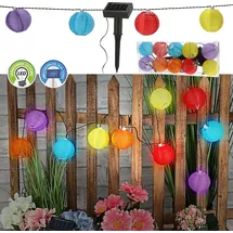 Cepewa LED Solar Lampion Girlande mit 10 Lampions Ø7cm 185cm bunt 10 LEDs warmweiß Polyester Kunststoff Lichterkette Kugeln Ballons