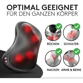 Wellax - Massagekissen mit Wärmefunktion & 360° Drehung - Nackenmassagegerät mit 3 Geschwindigkeiten für Schultern & Rücken - Schwarz