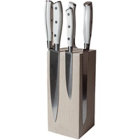 B4K Magnetischer Messerblock ohne Messer, für 8 Küchenmesser, Magnetischer Messerhalter aus Eichenholz mit sehr starken Neodym Magneten, Handgefertigt, Weiß, Maße: 22 x 10 x 10 cm