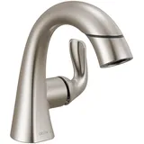 Delta Arvo Wasserhahn zum Herunterziehen, Einloch-Badezimmer-Wasserhahn, gebürstetes Nickel, Badezimmer-Wasserhahn mit herausziehbarem Sprüher, Einhand-Badezimmerarmatur, SpotShield Nickel