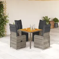 vidaXL 5-tlg. Garten-Bistro-Set mit Kissen Grau Poly Rattan