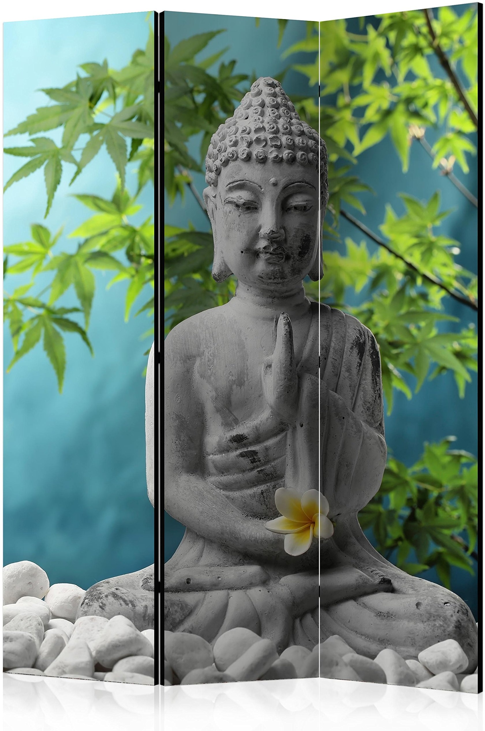 murando Raumteiler Spa Zen Buddha Foto Paravent 135x172 cm einseitig auf Vlies-Leinwand Bedruckt Trennwand Spanische Wand Sichtschutz Raumtrenner Home Office grau blau grün
