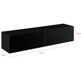 [en.casa] Evaton TV-Lowboard 140 x 33 x 30 cm Schwarz Hochglanz Spanplatte