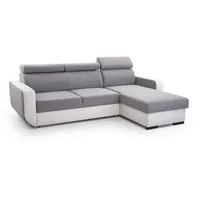 Furnix Ecksofa IMPERISIO Sofa in L-Form Schlaffunktion Bettkasten, Maße 236x97x165 cm, Liegefläche 130x202 cm, Eco-Leder/Struktur grau|weiß