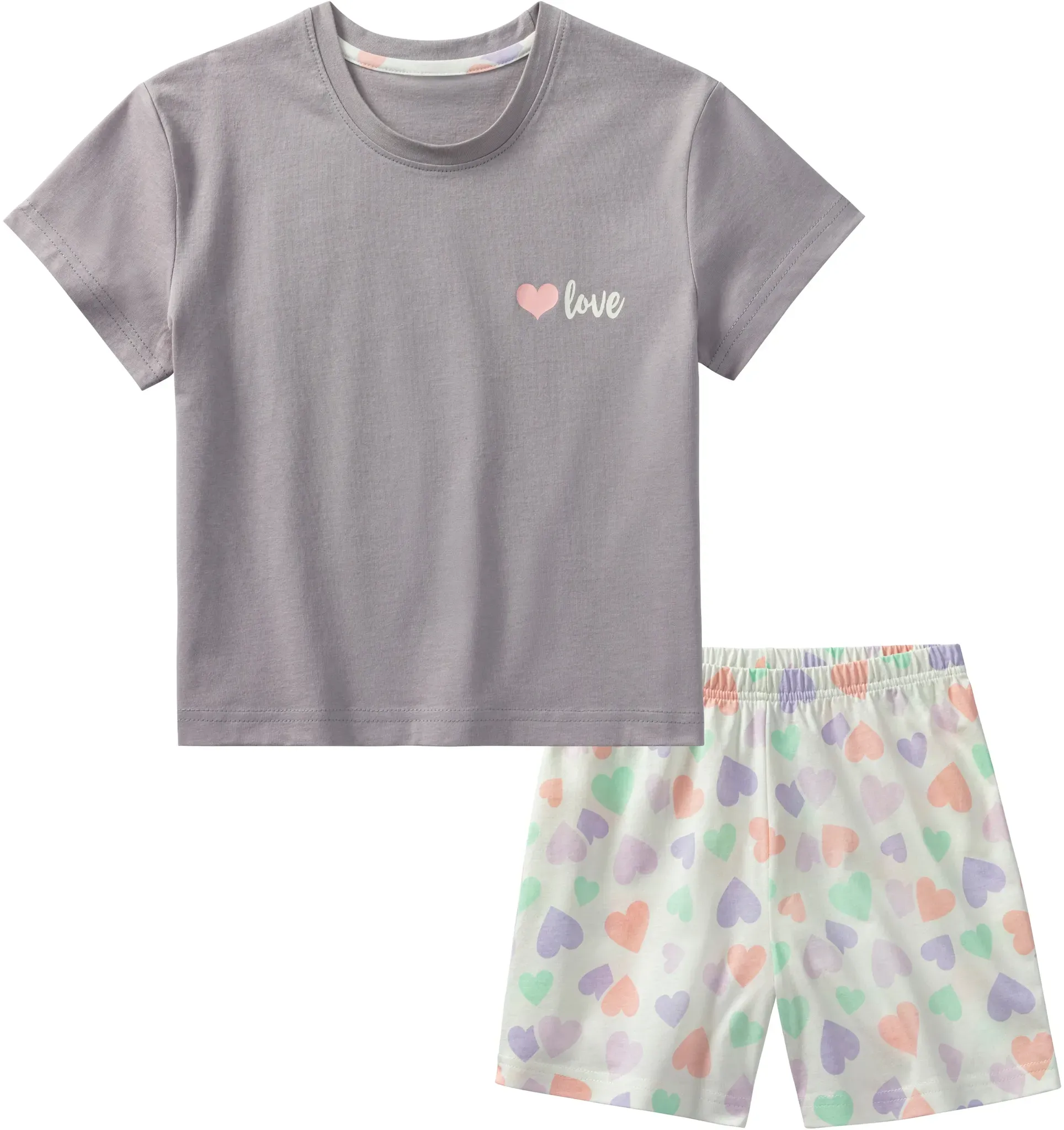 Pyjama PETITE FLEUR, Mädchen, Gr. 158/164, bunt, Single Jersey, Obermaterial: 100% Baumwolle, bedruckt, bequem, Rundhals, abgesteppte Kante, Homewear-Sets Pyjama, Schlafanzug mit modisch kurzem Shirt