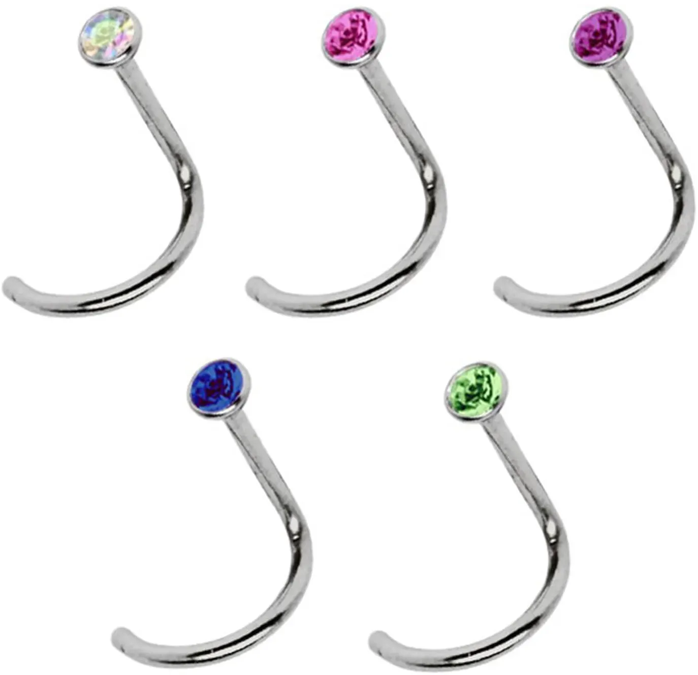 Nasenpiercing ADELIA ́S "Piercing  Piercing Nasenpiercing" bunt Damen Piercings Titan Nasen Piercing Set 5 bunte Nasenstecker mit Spirale- Stab 1 mm