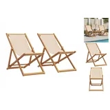 vidaXL Strandstühle 2 Stk. Klappbar Beige Stoff und Massivholz