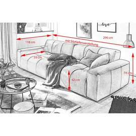 KAWOLA Big Sofa PALACE 3-Sitzer mit Sitztiefenverstellung Leder brandy