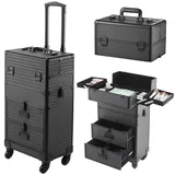 BTGGG 4 in1 Kosmetikkoffer Trolley mit Schublade Professionell Make Up Koffer Friseurkoffer mit Rollen Abschließbar Schminkkoffer Damen Nägel Koffer für Reise, Friseure, Visagisten Schwarz