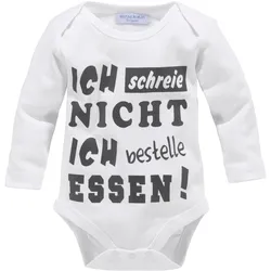 Langarmbody KIDSWORLD "Ich schreie nicht, ich bestelle Essen", Baby, Gr. 74/80, N-Gr, weiß, Obermaterial: 100% Baumwolle, bedruckt, Basic, Bodies, aus Bio-Baumwolle