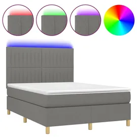 vidaXL Boxspringbett mit Matratze & LED Dunkelgrau 140x200 cm Stoff