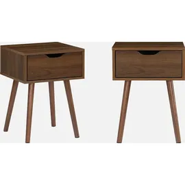 sweeek - 2er-Set Nachttisch mit nussfarbenem Holzdekor, 1 Schublade