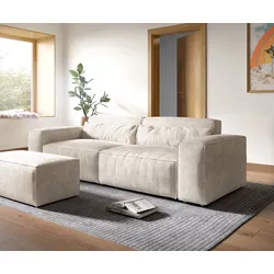 DELIFE Big-Sofa Sirpio XL 270x130 cm Cord Beige mit Hocker, Big Sofas