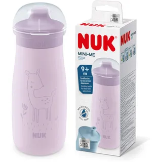 NUK Mini-Me Sip für Kleinkinder | ab 9 Monate | 300 ml | Edelstahl-Wasserflasche für Kleinkinder | auslaufsichere stabile Trinköffnung | bruchsicher | lila Reh
