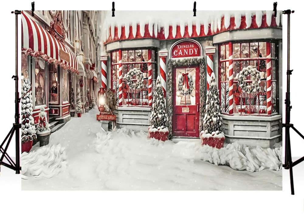 AIBIIN 2,1 x 1,5 m Weihnachten Fotografie Hintergrund Candy Shop Winter Schnee Weihnachtsbaum Hintergrund Kinder Familie Porträt Dekor Banner Studio Prop Supplies
