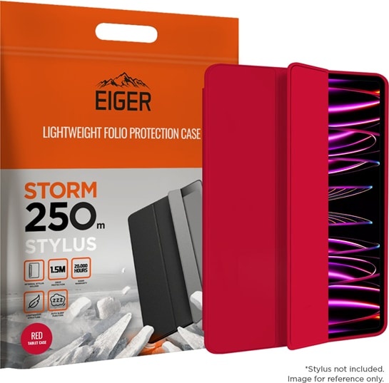 Eiger Folio-Case mit Stylus-Halterung schwarz Eiger Storm 250m Stylus Case Red (iPad Pro 12.9 2022 (6. Gen), iPad Pro 12.9 2021 (5. Gen), iPad Pro 12.9 2020 (4. Gen), iPad Pro 12.9 2018 (3. Gen)), Smartphone Hülle, Rot