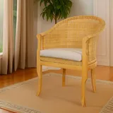 Rattan-Sessel mit Holzbeinen, Club-Sessel aus Rattan,Stuhl (Honig, mit Polster)