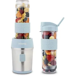 H.Koenig Mini Smoothie Maker Standmixer, Blender elektrisch, Transportabel Kompakt 570mL SMOO16 BPA-frei 300W, 2 tragbare Flaschen, Pastellblau