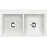 Systemceram KeraDomo Spüle MERA TWIN in POLAR mit Handbetätigung / Keramikspüle