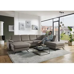 Wohnlandschaft DIE PLANBAR "PN-EM15047 U-Form, ohne Kopfstützen", artischocke, B:309cm H:88cm T:235cm, Sofas, Echtleder, wahlweise mit Bettfunktion u. Stauraum