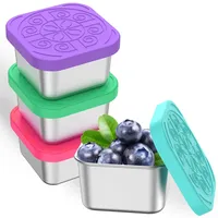Toaboa 4 Stuck Salatdressing Behälter 180ml aus Edelstahl, Silikon, Kleine Dosen mit Deckel, Rille, Auslaufsicher Stapelbar Wiederverwendbar Mini Gefrierdosen(Rot, Mintgrün, Lila, Grün, 180ml)