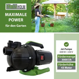 Trutzholm Gartenpumpe 600 W 3000 l/h Förderhöhe 43 m inkl. Handgriff und Pumpenfuß