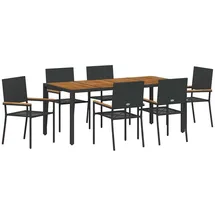 vidaXL - Garten Essgruppe 7 Pcs Schwarz 190 X 90 X 75 Cm Poly-rattan
