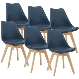 [en.casa] Stühle, Fläten 6er Set Kunstleder Blau