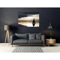 queence Acrylglasbild »Etellix«, Meer-Meer-Spa-Spa Bilder-Schiffe-Meer Bilder-Strand-Sonnenuntergang-See-Seebilder-Seelandschaft, (1 St.), Fine Art-Print in Galeriequalität queence Farbe Bild(er): beige