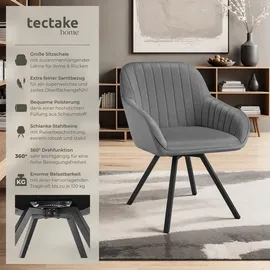 Tectake Armlehnstuhl Grau, 58x82x58 cm, Esszimmer, Stühle, Esszimmerstühle, Armlehnenstühle