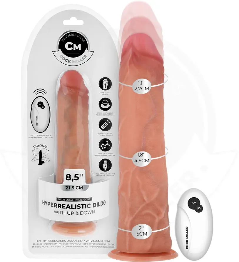 COCK MILLER - Hyperrealistischer Dildo mit Saugnapf, Stoßfunktion und Fernbedienung, 21,5 cm