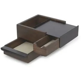 Umbra Tesora Schmuckbox, Halsketten- und Ohrringhalter, Accessoire-Organizer mit zwei stapelbaren Holzfächern und Metalldeckel, Walnuss/Schwarz