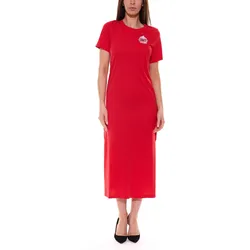 DELMAO Damen Maxi-Kleid Jersey-Kleid mit hohen Schlitzen 82576949 Rot