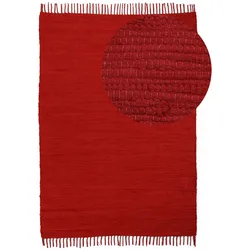 Teppich CARPETFINE "Kelim Chindi uni", rot, B:140cm H:5mm L:200cm, Baumwolle, Teppiche, Wendeteppich, reine Baumwolle, handgewebt, Uni-Farben, mit Fransen